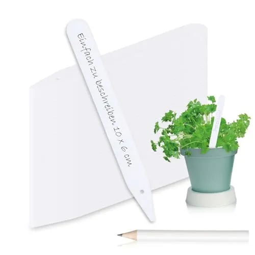 com-four® 100x Pflanzschilder mit Bleistift - Steck-Etiketten 12 cm für Zimmer, Balkon, Garten - Pflanzenstecker zum Beschriften - Anzuchtstecker für Beete und Pflanzkübel (100 Stück - weiß - 12cm)