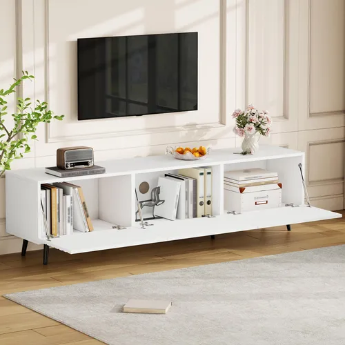 okwish TV-Schrank mit 3 Klapptüren und 3D Design - Weiß für Fernseher bis 80 Zoll - Stilvolles TV-Lowboard mit 3 Klapptüren und 3D-geprägtem Design. Bietet großzügigen Stauraum und Platz für Fernseher bis 80 Zoll, ideal für moderne Wohnräume.