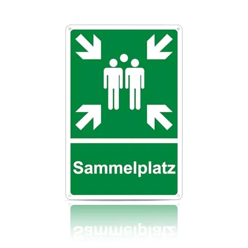 Sammelplatz Schild Ausenbereich Alu,Sammelstelle Sammelpunkt Schild außen Außenbereich Nachleuchtend wasserdicht UV-Schutz mit vorgebohrten Löchern 20x30cm