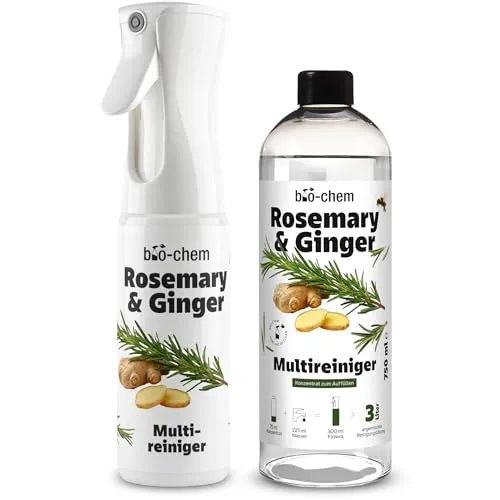 bio-chem Rosemary & Ginger Multireiniger Konzentrat - Effektiver Allzweckreiniger mit aromatischer Duftkomposition aus Rosmarin und Ingwer. Ideal für Glas, Möbel und Böden. Ergibt bis zu 3 Liter Reinigungslösung aus 750 ml Konzentrat. Für eine angenehme und frische Raumluft.