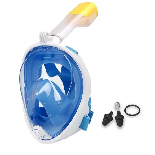 Lamker Tauchmaske Schnorchelmaske Vollmaske Erwachsene und Damen 180° Sichtfeld Tauchermaske Vollgesichtsmske mit Kamerahaltung Schnorchel Maske Anti-Fog Anti-Leck Müheloses Atmen Schwimmmaske Blau