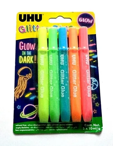 UHU Glitzerkleber Glitter Glue GLOW IN THE DARK 5 x 10 ml von UHU