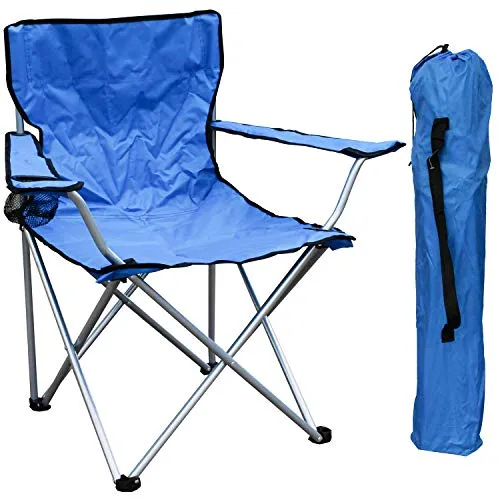 Anglersessel Campingstuhl Faltstuhl Anglerstuhl Regiestuhl mit Getränkehalter und Tasche belastbar bis 120kg, Farben:Blau