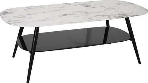 Möbilia Couchtisch rechteckig | 1 Ablageboden | Glasplatte in Marmoroptik weiß | Gestell Metall schwarz | B 120 x T 60 x H 45 cm | 28020009 | Serie COUCHTISCH
