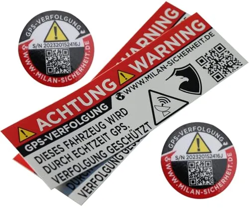 Stück GPS Sticker, Ortungs-GPS-Signal gesichert mit Webseite auf Anti-Diebstahl Aufkleber, Alarm-Warnaufkleber (2 x Rund + 2 x Rechteckig (Weiss)) 4