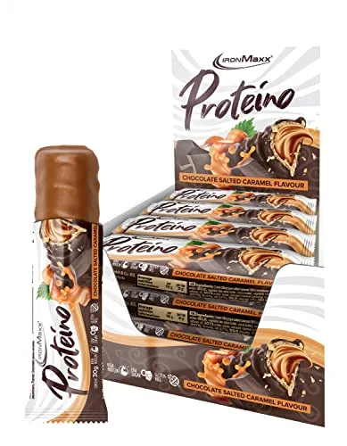 IronMaxx Proteino Proteinriegel 12x30g - Chocolate Salted Caramel | High Protein Bar mit cremiger Füllung auf Waffelbasis | Zuckerreduziert glutenfrei palmölfrei Fitness Snack