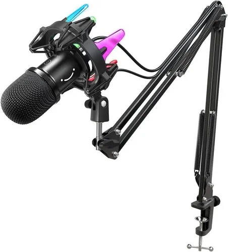 FIFINE Gaming Mikrofon PC mit Arm - Dynamisches Mikrofon für PC, PS4/5 und Mac, bietet 8 RGB Steuerungsmodi und eine effektive Stummschalttaste für klare Sprachübertragung ohne Hintergrundgeräusche.