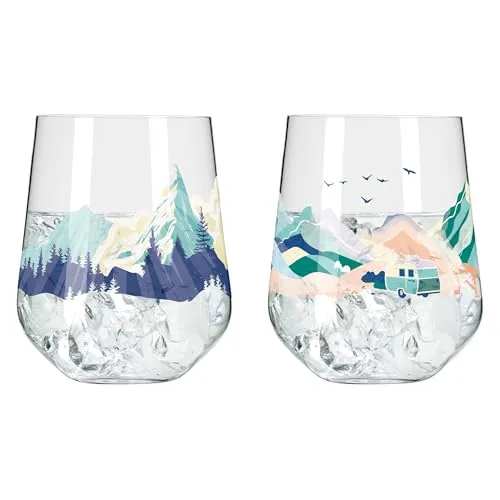 RITZENHOFF Gin Tumbler 700 ml 2er Set - Bunte Van-Motive für stilvolle Drinks - Genießen Sie Ihre Lieblingsgetränke stilvoll mit diesen bunten Gin-Gläsern aus Kristallglas. Ideal für Whisky und Longdrinks, spülmaschinengeeignet und perfekt für Abenteuerlustige.
