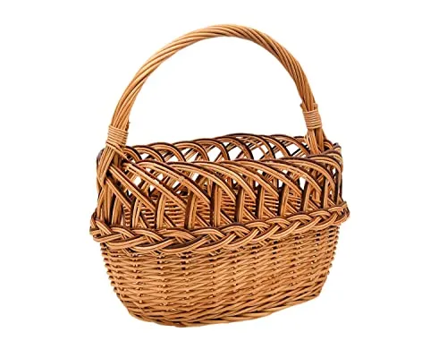 MyBer® Einkaufskorb Rattankorb Weidenkorb Korb geflochten 37/25/20 (40) cm. Stabiler Tragekorb aus Weide K1-002-DBR