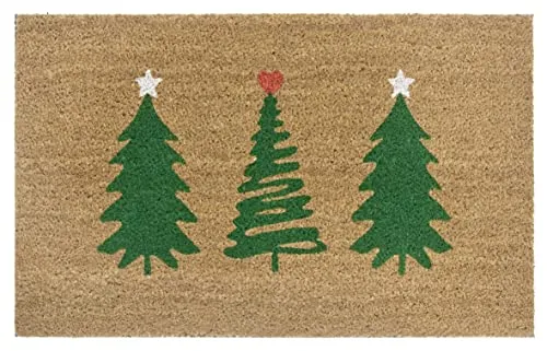 Hanse Home Kokos Fußmatte Weihnachten für Innen - Schmutzfangmatte Natur, Kokosmatte Weihnachtsbaume Grün, Fußabtreter rutschfest für Flur, Eingangsbereich - 45x75cm