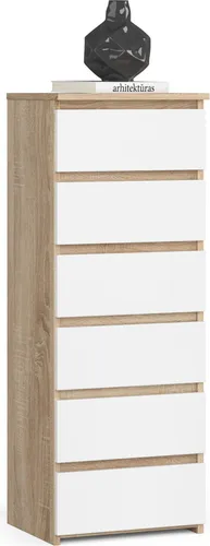 Kommode mit 6 Schubladen – Hochwertiger Organizer für Schlafzimmer, Flur und Wohnzimmer - Robuste Kommode in sonoma weiß mit 6 geräumigen Schubladen für optimalen Stauraum. Ideal für jeden Raum, mit sanften Schubladeneinschüben und eleganter, stilvoller Oberfläche.