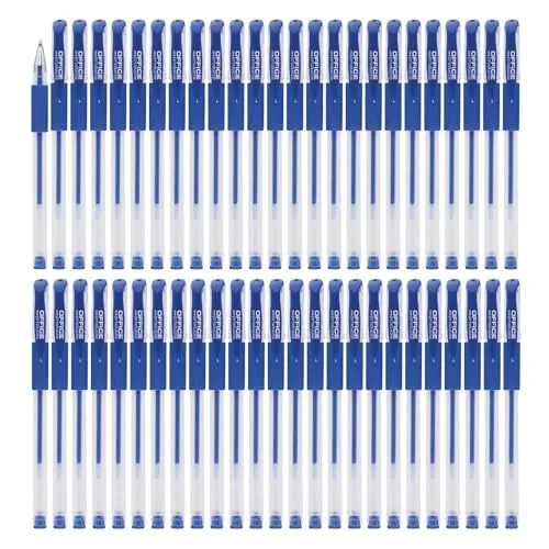 OFFICER PRODUCTS Gelkugelschreiber Kugelschreiber ‎/ 50 Stück (50er Pack) /Geltinte Farbe: Blau/Kugeldurchmesser: 0,5 mm/Gelstifte Gelschreiber/Wasserfeste und Nicht Verblassende Tinte/Gummigriff