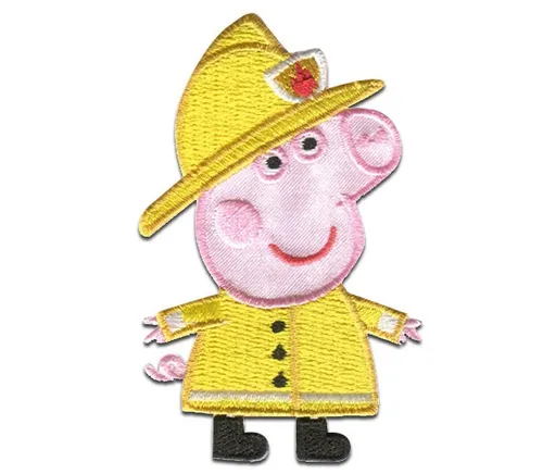 Peppa Pig Aufnäher, Polyester, Peppa Wutz © Mama Wutz Feuerwehrfrau - Aufnäher, Bügelbild, Aufbügler, Applikationen, Patches, Flicken, zum aufbügeln, Größe: 7,8 x 5,0 cm