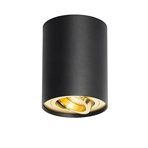 Qazqa Modern Deckenstrahler schwarz mit Gold - Rondoo up - Eleganter dreh- und schwenkbarer Aufbaustrahler aus Aluminium, ideal für Wohnzimmer und Schlafzimmer. Perfekt geeignet für GU10 LED-Leuchtmittel.