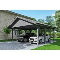 Doppelcarport SKAN HOLZ Wallgau 620 x 600 cm - Hochwertiger Doppelcarport mit Satteldach, inklusive Dachlattung und H-Pfostenankern, ideal für den Schutz Ihrer Fahrzeuge im Garten.