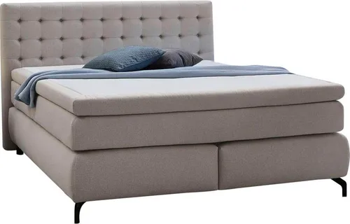 Boxspringbett 180x200 JESSICA - Hellgrau mit 7-Zonen TTFK Topper - Kategorie: Betten, Besonderheit: Komfortables Boxspringbett mit 9 cm Kaltschaum Topper und 7-Zonen Tonnentaschenfederkern für erholsamen Schlaf.