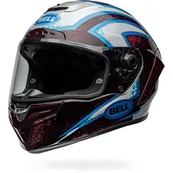 Bell Race Star DLX Flex Xenon Integralhelm - Schwarz/Weiß/Hellblau/Rot - L - Motorradhelm mit 3K Carbon-Schale, 10% leichter und ausgestattet mit Velocity Flow Ventilation™ für maximale Kühlung und Komfort beim Rennsport.