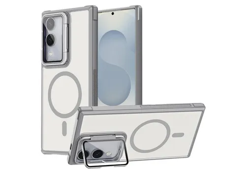 CoolGadget Handyhülle Hybrid CAM Handy Hülle für Samsung Galaxy S25 Edge 6,66 Zoll, Kameraschutzglas klappbar Schutzhülle Metallring für Magsafe Zubehör