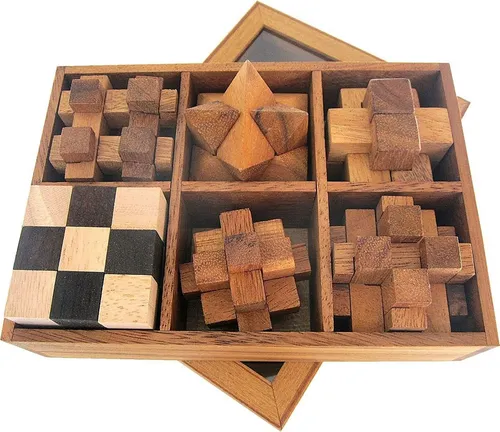 LOGOPLAY 6 Knobelspiele im Set - Spielesammlung 3D Puzzle - Puzzleboxen mit 6 dekorativen 3D Puzzles in edler Geschenkbox aus umweltfreundlichem Holz – ideal für Denksportliebhaber ab 6 Jahren!