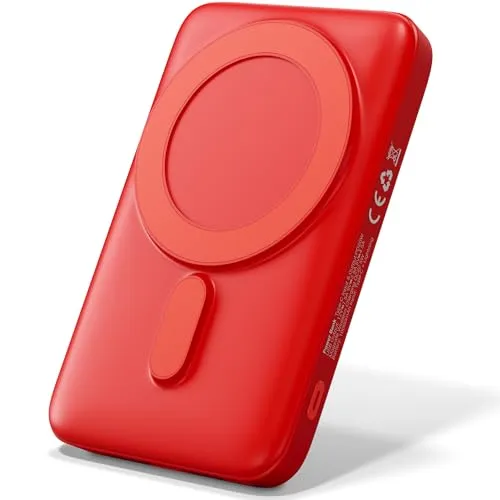 Classic Powerbank 10.000 mAh Rot – 22,5 W Schnelllade-Powerbank mit PD 20W, 15W Wireless Charging, USB-C In/Out, USB-A, Lightning-Eingang und Magnetfunktion für Alltag & Reisen