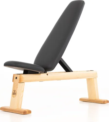 NOHRD WeightBench Hantelbank Kirsche mit Echtleder schwarz - Elegante Hantelbank aus massivem Kirschenholz, ideal für Zuhause. Mit 8 verstellbaren Positionen und einer maximalen Belastung von 400 kg bietet sie hohe Funktionalität und Komfort für intensives Training.