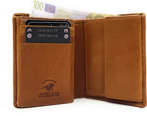 Jockey Club Mini Geldbörse aus echtem Leder mit RFID Schutz - Elegante Portemonnaie aus hochwertigem Rindsleder mit RFID-Schutz. 6 Kartenfächer und kompaktes Design – ideal für unterwegs!