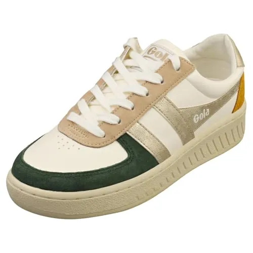 Gola Grandslam Quadrant Sneaker Women - Off White/Evergreen/Gold/Sun - Freizeitschuhe & Sneaker für Damen, trendiger Damen-Trainer mit lebendigen Farben und leichter Sohle für hohen Tragekomfort und einen sportlichen Look.