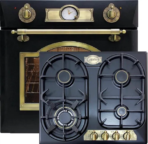 Kaiser Küchengeräte Backofen-Set EG 6345 Em+KG 6325 Em, mit 1-fach-Teleskopauszug, Einbau Gasbackofen 67L+Retro Einbau Gasherd, 60cm