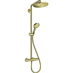 hansgrohe Croma Select S Showerpipe 280 1jet mit Thermostat - Komplettduschen mit elegantem Design in Polished Gold Optic, bietet komfortable Temperaturregelung und ein luxuriöses Duscherlebnis.
