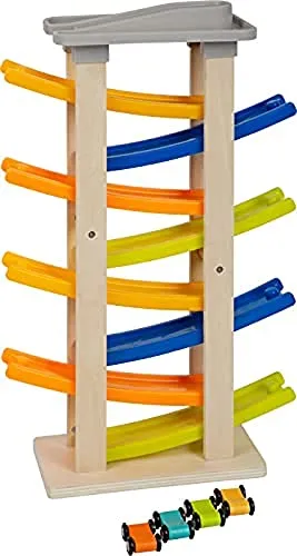 small foot Rennbahn mit Parkdeck XL - hohe Klick-Klack-Rennbahn mit 8 Rampen, fördert Motorik und auditive Wahrnehmung, ab 18 Monaten