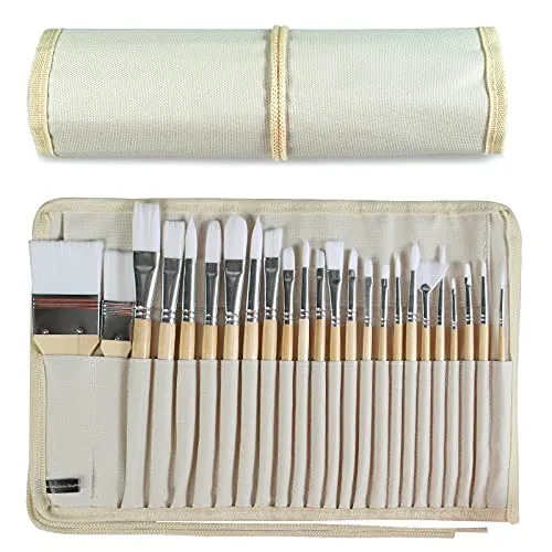 24-teiliges Künstlerpinsel-Set, multifunktionale Holzgriffe, Pinsel mit Leinwand-Pinseletui, professionell für Acryl-Öl- und Aquarellmalerei.
