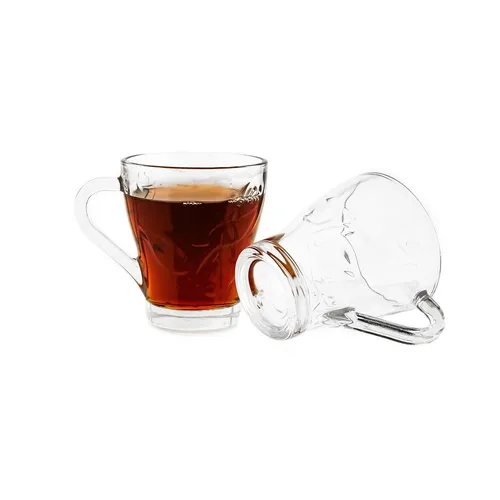 6-teiliges Gläser-Set mit Henkel 240 ml - Blumen-Design, transparent & robust