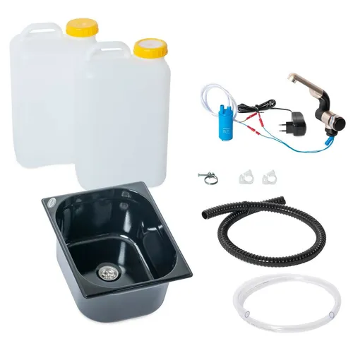 230V Handwaschbecken schwarz Bausatz Spüle 325x265x150mm Barwig Chrom 19 Liter