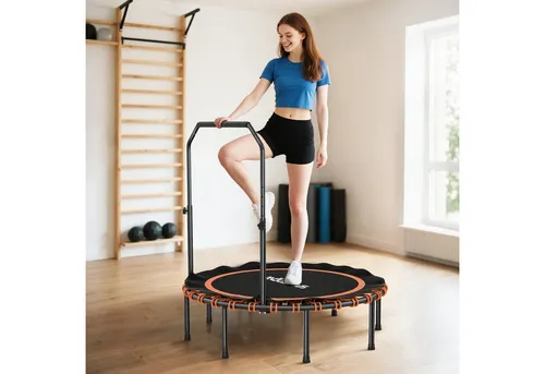 SPORTNOW Fitnesstrampolin mit verstellbarem Handlauf, Ø 122 cm, (Sport-Trampolin, 1 tlg., Fitness-Trampolin), Stahl, Kunststoff, Orange
