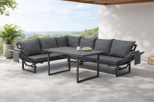 Gardissimo SAN REMO Ecklounge Gartenmöbel Sitzgruppe - Flexibel & Komfortabel - Moderne Alu-Ecklounge von Gardissimo mit kratzfester Sintered-Stone-Tischplatte. Variabel montierbar, stufenlos verstellbare Armlehnen und wasserabweisende Kissen für höchsten Komfort im Garten.