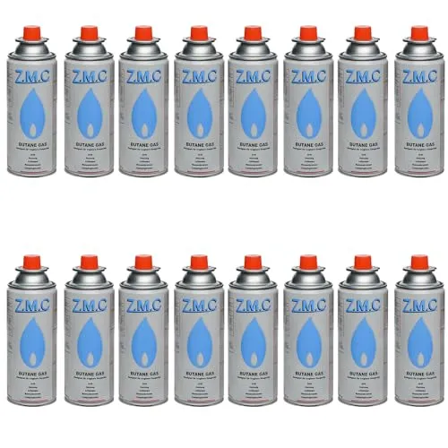 Z.M.C 16x Butan Gaskartuschen 227g mit Ventil Typ MSF-1a, Universal Gaskartusche Butangas Kartuschen mit Bajonett Anschluss für Campingkocher, Gasheizung, Gasbrenner, Unkrautbrenner, Lötbrenner