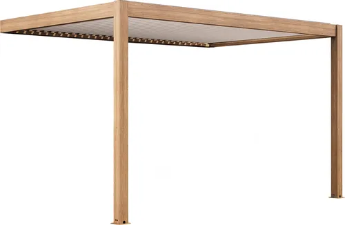 3x4m angebaute bioklimatische Pergola aus weißem Holz und Aluminium - Oviala Thebes