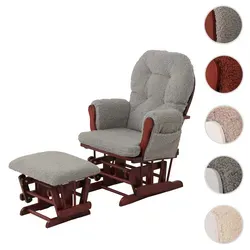 Relaxsessel HWC-C76, Schaukelstuhl Sessel Schwingstuhl + Hocker Stoff Bouclé 480g/m2 Öko-Tex ~ grau Gestell dunkel