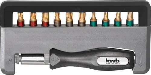 KWB Handy Bitbox Titan 12-teilig 154010 - Werkzeug-Set mit 12 Titan Bits, kompakt für die Hosentasche. Enthält einen Schraubendreher mit Magnethalter und bietet ca. 6-fache Lebensdauer gegenüber Standardbits.