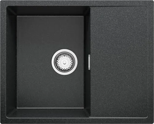 PRIMAGRAN Spülbecken Anthrazit 62x50cm, Granitspüle 1 Becken + Ablauf-Set, Küchenspüle ab 45er Unterschrank - Ibiza S003