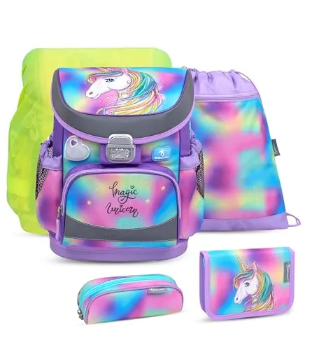 Belmil ergonomischer Schulranzen Set 5-teilig mit Regenschutz 1, 2 Klasse Grundschule/Super Leicht 800-860 g/Brustgurt 405-33/AG/S/R (Rainbow Color 2)