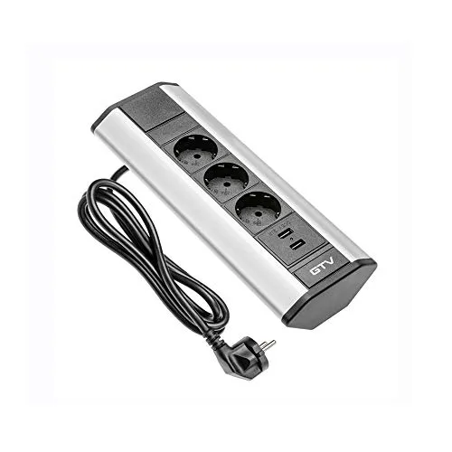 GTV Tischsteckdose 3x Schuko, 2x USB 2,1A Silber in silber von GTV