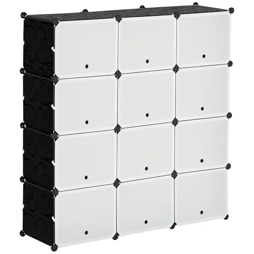 HOMCOM DIY Regalsystem mit 12 Würfeln - Schuhablagen mit 12 modularen Würfeln, ideal für bis zu 48 Paar Schuhe, flexibel anpassbar und mit Luftzirkulation für frische Aufbewahrung.