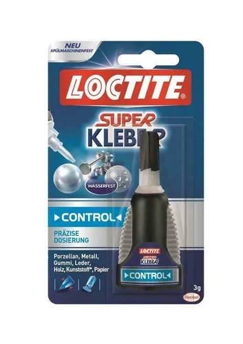Loctite Superkleber Control 3 g - Der Loctite Superkleber Control ist wasserfest und ideal für verschiedene Materialien wie Holz und Porzellan. Praktische Tube für präzise Anwendung und starke Haftung.