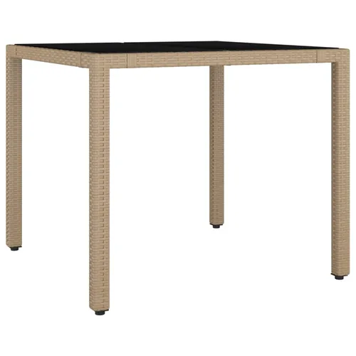 vidaXL Gartentisch Beige mit Glasplatte aus Poly Rattan