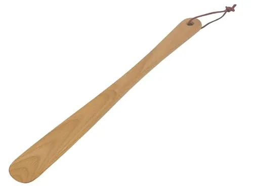 Schuhlöffel Holz 37 cm mit Lederband, Natural, Long