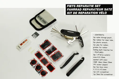WOW Fahrrad Reparaturset mit Tasche Flickzeug + Multi-Tool Ventilschlauch