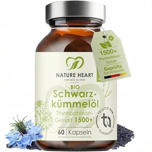 Produktbild Nature Heart Bio Schwarzkümmelöl 60 Kapseln – Hochdosiert und Vegan