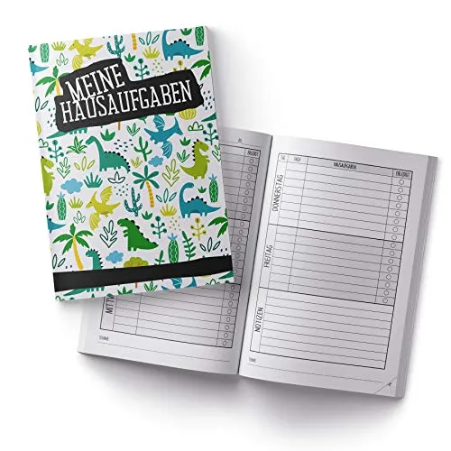 itenga Hausaufgabenheft Dinos DIN A5 96 Seiten Schulbedarf Meine Hausaufgaben für Grundschule Gemeinschaftsschule Gymnasium