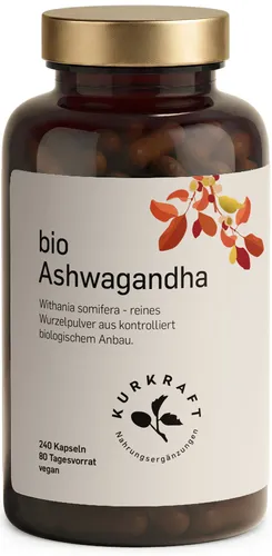Kurkraft© Bio Ashwagandha – 1980 mg Wurzelpulver pro Tag – 240 Kapseln – 80 Tage – vegan